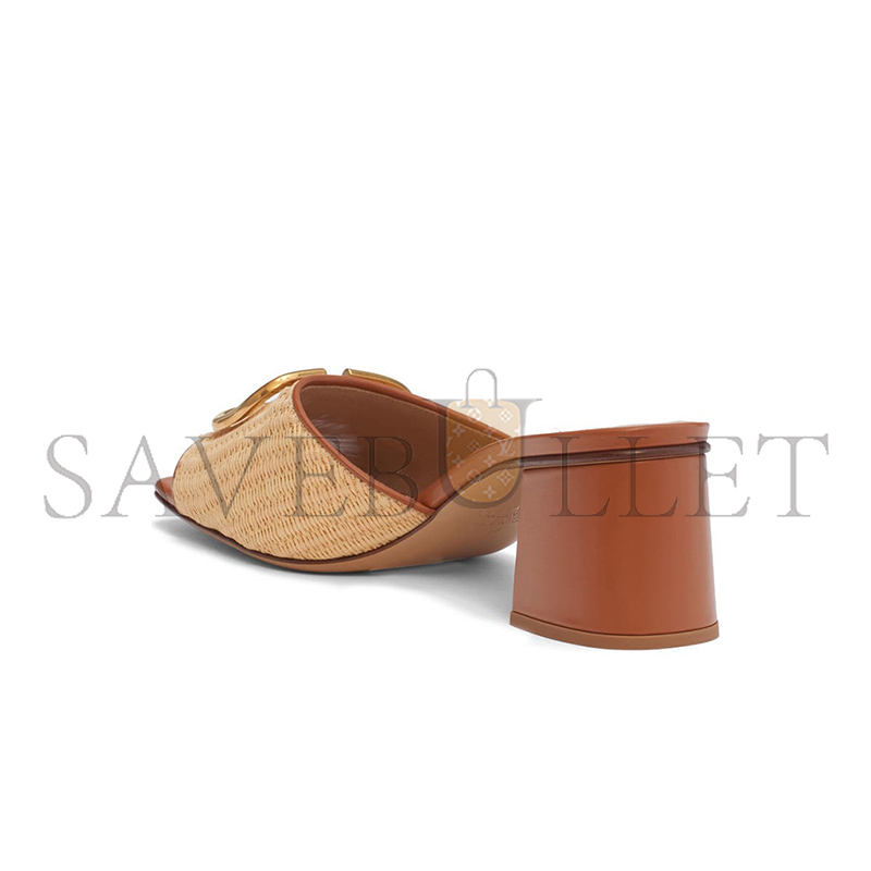 VALENTINO GARAVANI VLOGO LEATHER-TRIMMED RAFFIA SANDALS 